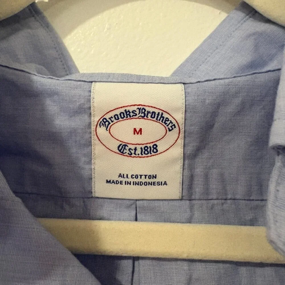 NWT Brooks Brothers Regular Short Sleeve Button Down 100% Cotton Blue Medium - Picture 4 of 5